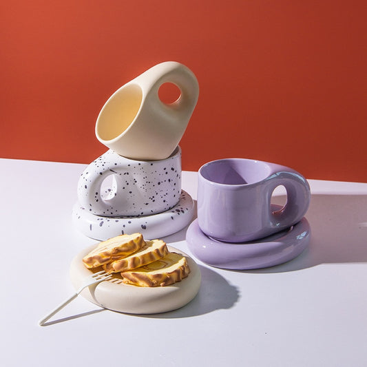 Nordic style ceramic mug with saucer